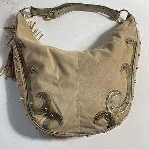 Lexi Bloom khaki faux suede and gold tone studs ajustable shoulder bag